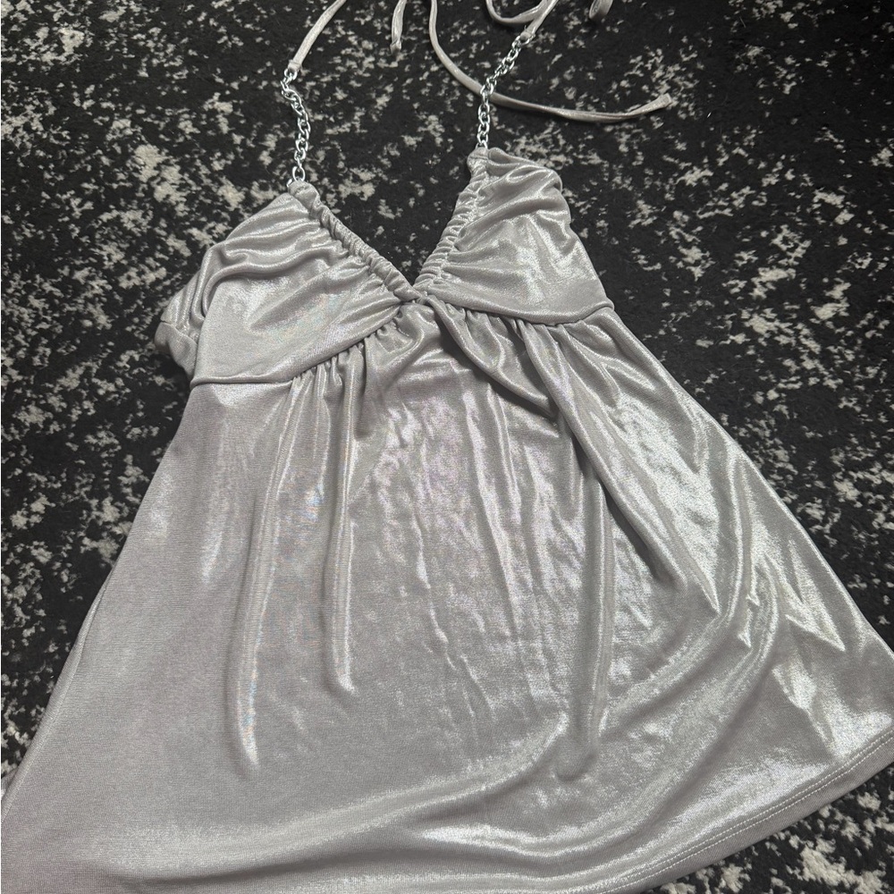 Express y2k Silver Shimmer Halter Cami Top